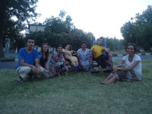 Eraj, Ellie, Manizha, Alisher's sister, Manizha's mum, Alisher and me the first time we met